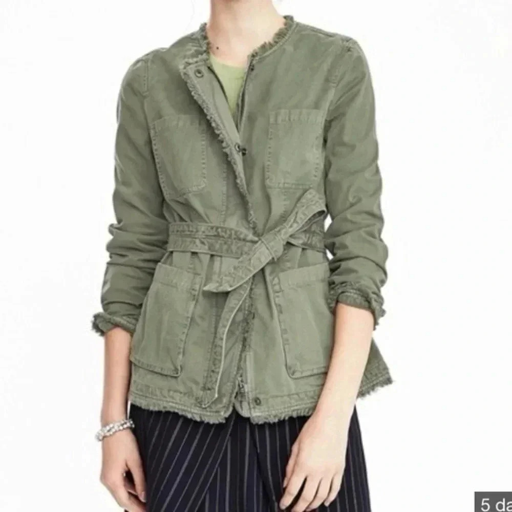 BANANA REPUBLIC Olive Green Utility Military Safari Belted Cargo Jacket Size XS